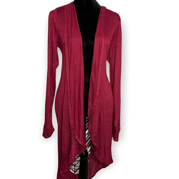 Fury Distressed Cutout Duster Cardigan Women's Small Burgundy Boho Casual NEW - Picture 3 of 9